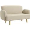 HOMCOM Divano 2 Posti Moderno Scandinavo in Tessuto con Braccioli, Divanetto 2 Posti con Imbottitura di 21 cm Gambe in Legno per Soggiorno, Salotto, Casa e Ufficio, 140x74x79 cm, Bianco Crema