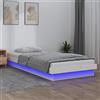 IKAYAA Letto Singolo 75x190 cm con LED - Struttura in Legno Massello di Pino - Bianco
