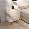 DEGHI Comodino 45x55h cm in legno cashmere con 1 anta decorata e piedi in metallo oro rosa - Rosalind