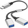 AXFEE Splitter Sdoppiatore USB Y, Cavo Splitter, Tipo C a USB2.0 Prolunga Cavo, per MacBook Pro, Google Pixel, Galaxy S9/Note 8 Argento