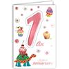 Afie Age MV 69 - 2001 scheda di buon compleanno 1 anno neonato ragazza, motivo tartaruga torte cupcake fiori