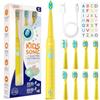 Seago Spazzolino Elettrico Bambini 6-12 Anni, Spazzolini Elettrici per Con Adesivi Fai Da Te Divertenti, Timer Da 2 Minuti, 8 Testine Spazzolino Bambini,Impermeabile IPX7 SG-2303 (Giallo)