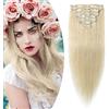 SEGO Extension Capelli Veri Clip 8 Fasce Singole 100% Remy Human Hair Naturali Lisci 50 cm (70 g) #60 Biondo Platino