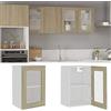 Gecheer Armadio Sospeso con Vetro Rovere Sonoma 40x31x60 cm Truciolato,Armadio da Cucina,Mobile da Cucina Salvaspazio,Mobili Cucina Componibili,Mobile per Cucina,Armadietto da Cucina,Mobile Pensile