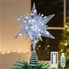 Lewondr Puntale per Albero di Natale a Forma di Stella, 11 Puntale con Base Spirale Telecomandato Alimentato da USB o a Batteria, 8 Modalità di Luce per Natale con Timer, Argenteo