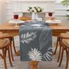 Alishomtll Runner da tavola in lino grigio con foglie tropicali, rettangolare, moderno, boho, antiscivolo, resistente al calore, per tavolo da pranzo, feste, cucina, banchetti 183 x 35 cm