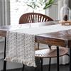 Ruikcoll Runner da tavolo macramè, runner da tavolo con frange, runner da tavolo con nappe, macramè boho, tovaglia rettangolare in rete di pizzo all'uncinetto, beige, 30 x 120 cm