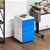 YITAHOME Cassettiera a 2 cassetti con serratura, armadietto mobile con ruote per formato A4, legale, letter, in metallo, per ufficio casa, ufficio, cartella sospesa, 51 x 39 x 71 cm, bianco + blu