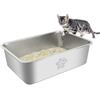 PTLOM Lettiera per gatti in acciaio inossidabile, grande lettiera per gatti in metallo, antispruzzo, inodore e antiaderente, adatta per grandi e piccoli, conigli, zampa di Tabby, 50x35x15cm