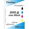 Tintino - Carta fotografica formato A4 per stampante a getto d'inchiostro, 100 fogli, 150 g/m?, extra lucida, waterproof, ad asciugatura rapida, per colori brillanti, colore: Bianco
