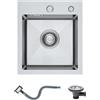 KINKIBOS Lavello da cucina in acciaio inox 304, 40 x 40 cm, piccolo, con foro per rubinetto e troppopieno (senza tubo di scarico), 1 vasca, spazzolato