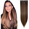 TESS Extension Capelli Clip 66 cm, Extension con Clip Liscio Marrone Medio/Biondo Scuro 18 Clips 8 PCS Extension Clip Capelli 140g Capelli Finti
