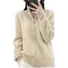 Hndudnff Cardigan da donna in lana merino lavorato a maglia maglione casual dolcevita cerniera ispessimento cashmere giacca cappotto, Beige, XL