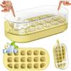 PKBD Vassoio Cubetti Ghiaccio con Coperchio e Cestino, Stampi per Cubetti Ghiaccio in Silicone Pressione 18PCs, Facile Rilascio, Riempimento Senza Toccare, Vassoio per Cocktail Whisky, Caffè, Giallo