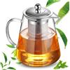 GOEDCH Teiera da 1300 ml: vetro borosilicato servizio da tè con filtro rimovibile e coperchio in acciaio inox, robusta e resistente al calore per campeggio, viaggi, tisane e tè alla frutta