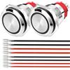 Gebildet 2 pezzi Pulsante Impermeabile Momentaneo LED blu 110-230VAC/15Amp 16mm Pulsante in acciaio inossidabile Interruttore a Pulsante Impermeabile con filo di Collegamento