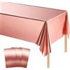 MORAINJAY 3pz Tovaglia Oro Rosa Metallizzata in Alluminio, 137x274cm, Tovaglia Rettangolare per Compleanno, Laurea, Feste Eleganti, Decorazioni Tavola