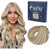 Fshine Geniale Tessitura Ultra Sottile Capelli Tessitura Extension Bundle Aggiornato Remy Capelli 60g 60cm Riflessi Dirty Blonde e Platinum Blonde Leggeri Capelli Estensioni Matassa Lisci Extension
