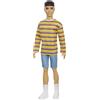 Barbie- Bambola Ken Moro con Maglietta a Righe e Shorts, Giocattolo per Bambini 3+ Anni, GRB91