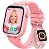 Minilandia 4G Smartwatch Bambini, Orologio Telefono Bambini con Videochiamate/GPS/SOS/Chat Vocale, Modalità Scuola, Sveglia, Contapassi, IP68 Impermeabile Smart Watch per Ragazzi Ragazze, Regalo Rosa