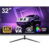 Gawfolk Display PC 4K UHD da 32 pollici, monitor per computer ultra nitido (3840×2160p), 100% sRGB, angolo di visione di 178°, porta HDMI、Display, compatibile con montaggio a parete 100 * 100MM - Nero