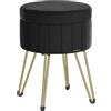 SONGMICS Sgabello Pouf Contenitore, Cassapanca Rotonda, Sgabello Toeletta in Velluto, 39 x 44,4 cm (Diam. x A), 4 Gambe in Metallo, Soggiorno Camera da Letto, Nero Inchiostro LOM003B01