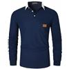 KUNJLELP Polo Uomo Manica Lunga Patchwork Filettato a Contrasto di Colore Maglietta Casuale M-3XL,Blu 1,XL