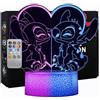 Hoofun Lampada Stitch Doppio Display a Colori: 32 Color Luce Notturna Stich Anime LED 3D, Telecomando e Smart Touch, Decorazione Cameretta, Regalo Compleanno Natale Bambini, Merchandising Lilo e Stitch