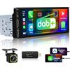 Hikity DAB DAB+ Autoradio 1 Din CarPlay Android Auto 6,9 Pollici Touchscreen Stereo Radio con Bluetooth Mirror Link FM/EQ/2 porte USB SWC+Retrocamera
