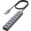 atolla Hub USB, hub USB 3.0 a 7 porte con cavo da 100 cm, in alluminio con multiplo USB 3.0 5 Gbps data, 5 V/3 V Type-C, splitter USB multiplo per PC portatile e tutti i dispositivi USB-A