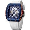 FORSINING Orologio da polso al quarzo analogico da uomo, quadrante grande, rettangolare, cinturino in silicone, impermeabile, stile militare, calendario, data, bianco, Militare