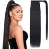 TESS Coda Capelli Extension Veri Clip #1 Nero Coda di Cavallo Naturale 50cm Extension Coda Capelli Veri Fascia Unica Allacciare 95g
