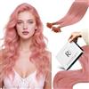 RUNATURE Extension Capelli Veri Cheratina 25 Ciocche 35cm 20g Rosa Extension Capelli Invisibile #Pink