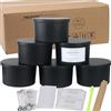 MILIVIXAY Confezione da 6 barattoli per candele da 680,4 g con coperchi in metallo e kit per la creazione di candele, barattoli per candele con 3 stoppini, contenitori in vetro spesso nero opaco per