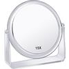 MKUMIR MKT69Z - Specchio da trucco con ingrandimento 15x, doppio lato, specchio da scrivania 1X/15X, portatile, piccolo, specchio ingranditore per cosmetici, trasparente, MKT69Z