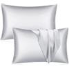 SANOOR Coppia di fodere per cuscino in raso di seta di gelso per capelli e pelle, morbide e lisce, misura standard 50 x 75 cm, confezione da 2 (Argento)