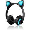 JINSERTA Cuffie sovrauricolari senza fili, con orecchie di gatto con luci LED in 7 colori luminosi, Bluetooth, stereo, compatibili con smartphone, computer, tablet