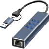 Loydia Adattatore Ethernet USB 3.0, Adattatore di rete USB Type-C a Ethernet con 3 USB 3.0, Adattatore Ethernet USB C Adattatore di Rete RJ45 1000Mbps, Adattatore LAN RJ45 Gigabit Ethernet per Windows 11/10