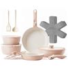 Redchef Set di Pentole in Ceramica 16 Pezzi, Padelle Antiaderente con Manico Rimovibile, Pentola 18/20 cm & Padella 20/26 cm, Impilabile, per Tutti i Piani Cottura e Forno,Rosa