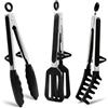 LEAZZLE 3 Pezzi 26 cm Pinza da Cucina Acciaio Inox, Pinza per Spaghetti, Pinza Cucina Silicone,Pinze Cucina Professionali, Utensili Cucina Silicone per Spaghetti, Insalata, Pasta, Cucina (Nero)