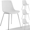 TecTake® Set 4 Sedie Ergonomiche in Plastica, Sedie Sala da Pranzo con Gambe in Acciaio Cromato, Sedie Cucina Antiscivolo, Sedie Moderne Antigraffio, Capacità di Carico 120 kg - Bianco/Cromo