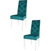 t m c s Tommychairs - Set 2 sedie Chantal per cucina e sala da pranzo, struttura in legno di faggio verniciata bianco, seduta e schienale con bottoni, imbottiti e rivestiti in velluto petrolio