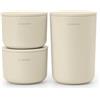 Brabantia - ReNew Contenitori Portaoggetti - Set di 3 - Ideale per Organizzare Piccoli Oggetti in Bagno - Impilabile - Resistente alla Corrosione - Facile da Pulire - Soft Beige - 15,2 x 7,6 cm