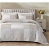Chezmoi Collection, Quinn, Set di 3 pezzi di trapunta patchwork a righe e fiori di ibisco, in cotone prelavato, copriletto leggero e reversibile, per letto super queen size, grigio tortora/bianco