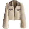 Generic Cappotto da donna chic con colletto a polo in pelliccia allentata abbigliamento da donna cappotto invernale in peluche giacche corte top, Albicocca, S