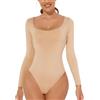 ONEW Body da donna a maniche lunghe, con scollo quadrato, da donna, #1 beige/maniche lunghe, XL