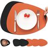 Myir JUN Tovagliette in Pelle e Sottobicchieri, Set Tovagliette Americana Plastica Lavabili Bifacciale Non-scivolose Impermeabile Triangolari (Nero Arancione, Set di 6)