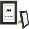 H HANSEL HOME Cornice Legno A4, Cornice Nere Foto 21x29.7cm con Pannello in Vetro per Tavolo e Parete