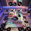 Homemissing Vecchio Giornale Biancheria Da Letto Set Musica Rock Record Biancheria Da Letto & Lino Chitarra Old School Retro Blues Multicolor Decor 3 Pz Doppio Vintage Copripiumino Set Morbido