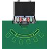 SPORTNOW Set da Poker per 10 Giocatori con 400 Fiches, 2 Mazzi di Carte, 5 Dadi, Tappetino e Valigetta Grigia
